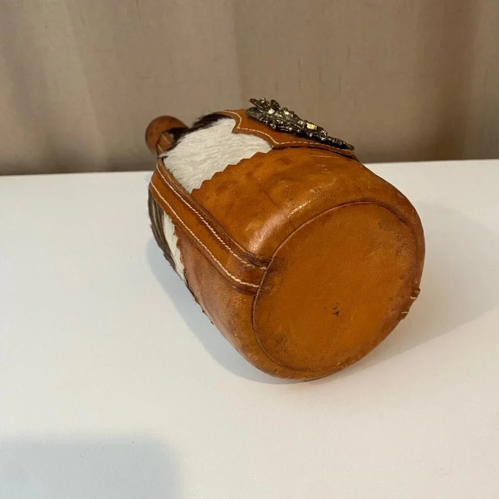 Vintage Leather and Cowhide Wrapped Whiskey Bottle 9.5